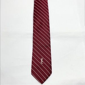 YSL Brick Red/ Burgundy Striped Neck Tie